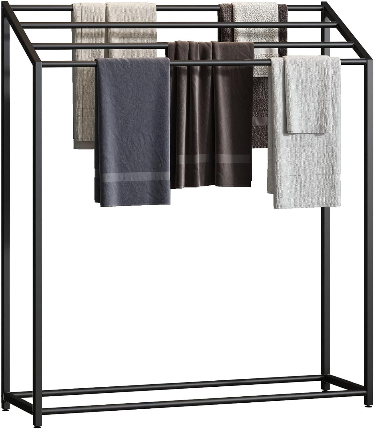 Toallero de pie para baño, grande de 4 niveles, soporte de toalla de metal para piscina, toallas de baño de gran tamaño, estante de secado para