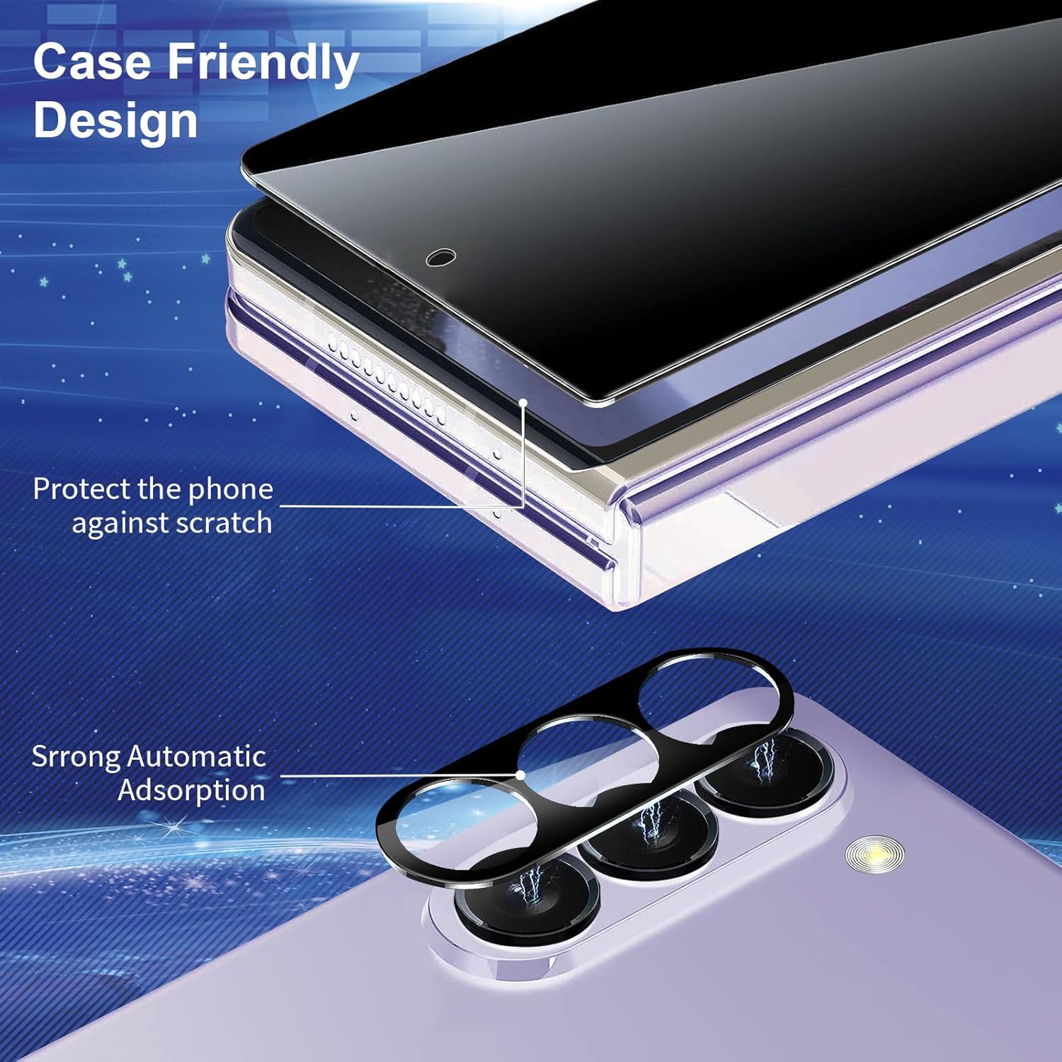 Paquete de 2 + 2 protectores de pantalla de privacidad para Galaxy Z Fold 5, paquete de 2 películas templadas de privacidad frontal con 2 unidades