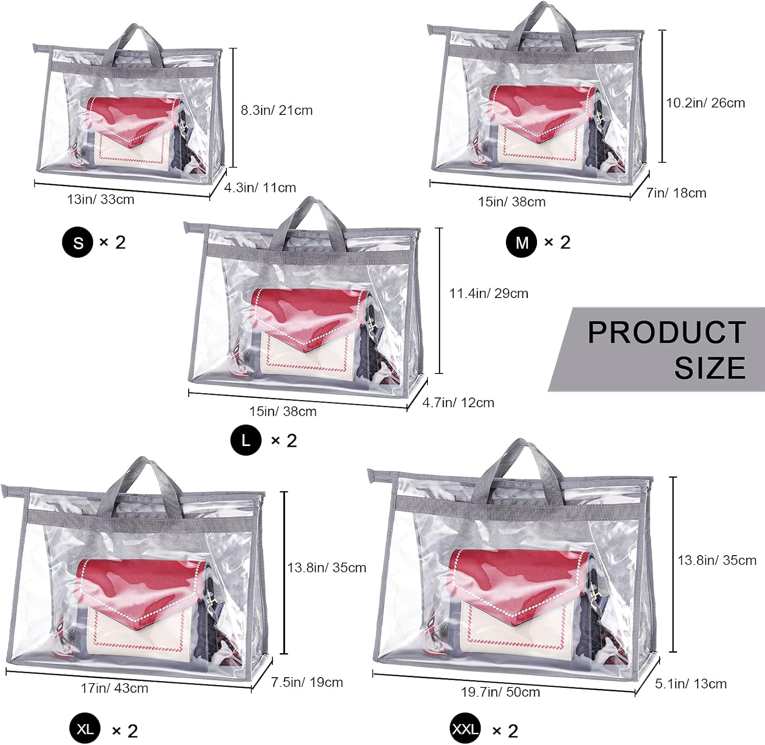 LASZOLA – 10 bolsas transparentes para almacenamiento de bolsas, bolsa de almacenamiento transparente con cremallera y asa para estante de armario,