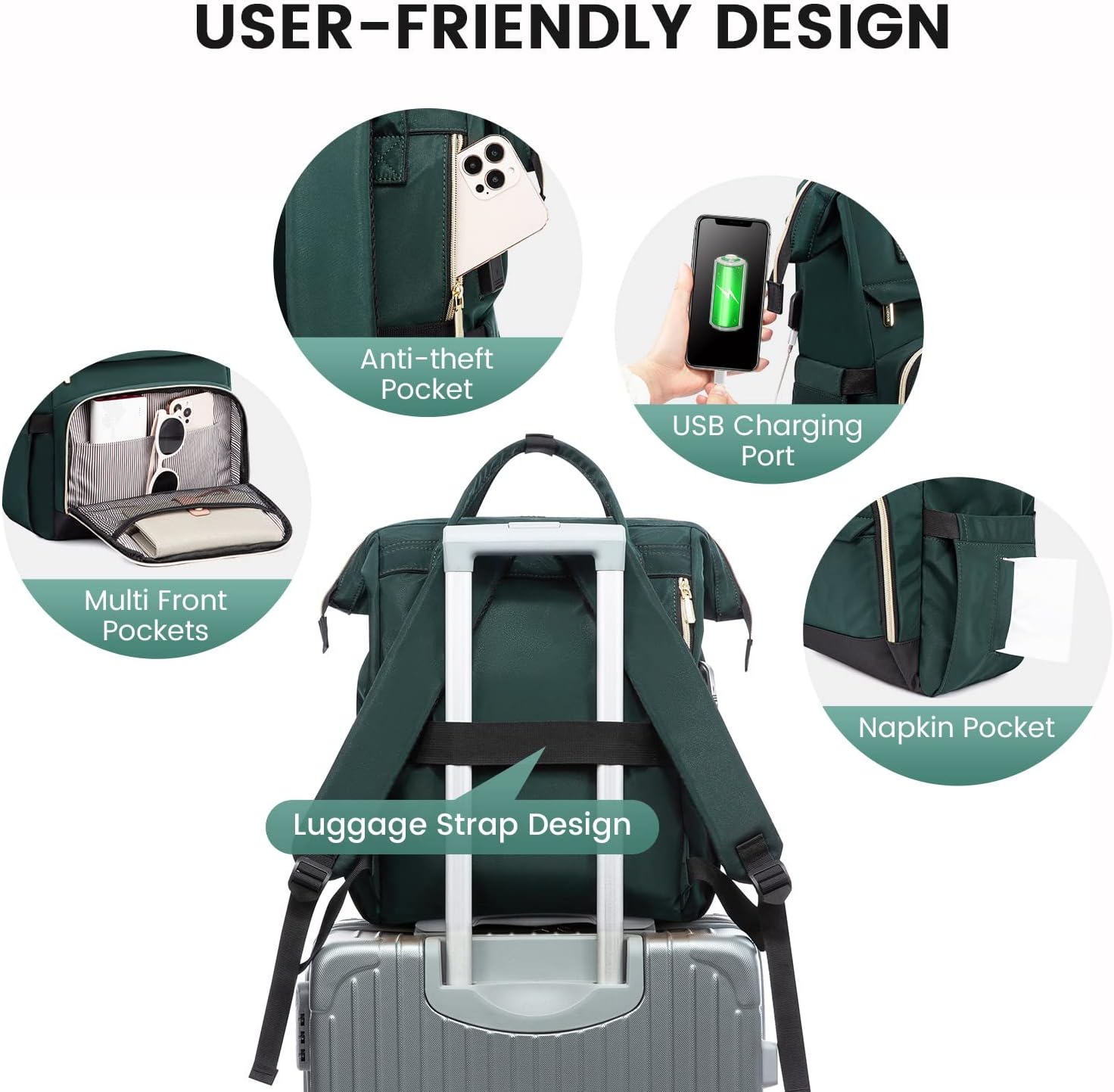 LOVEVOOK Mochila para computadora portátil para mujer, mochila para profesores, bolsa de enfermera, mochila de trabajo para computadora de 15.617