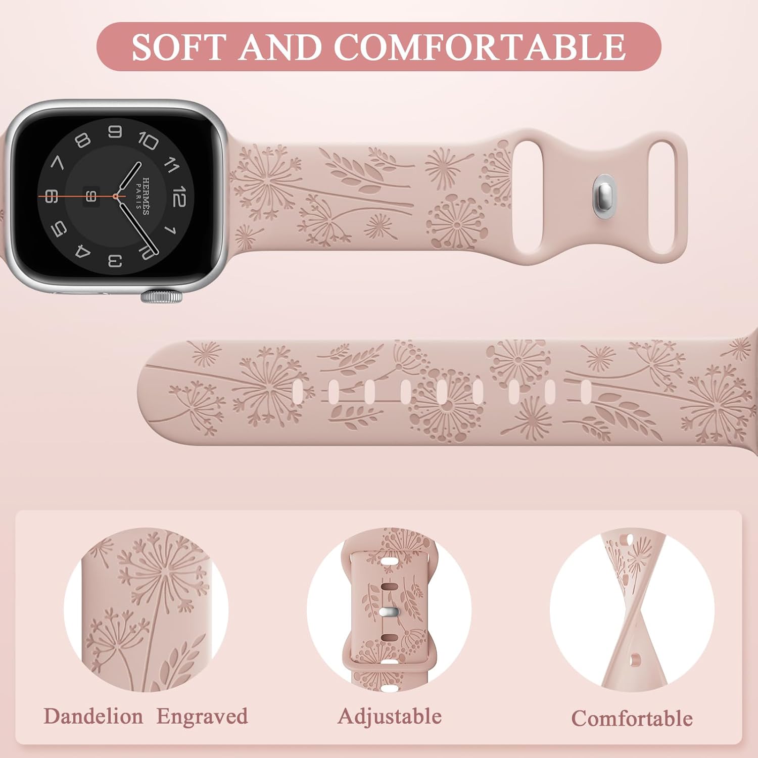 Paquete de 6 correas con grabado floral compatibles con Apple Watch Band de 1.575 pulgadas, 1.614 pulgadas, 1.496 pulgadas, 1.654 pulgadas, 1.732