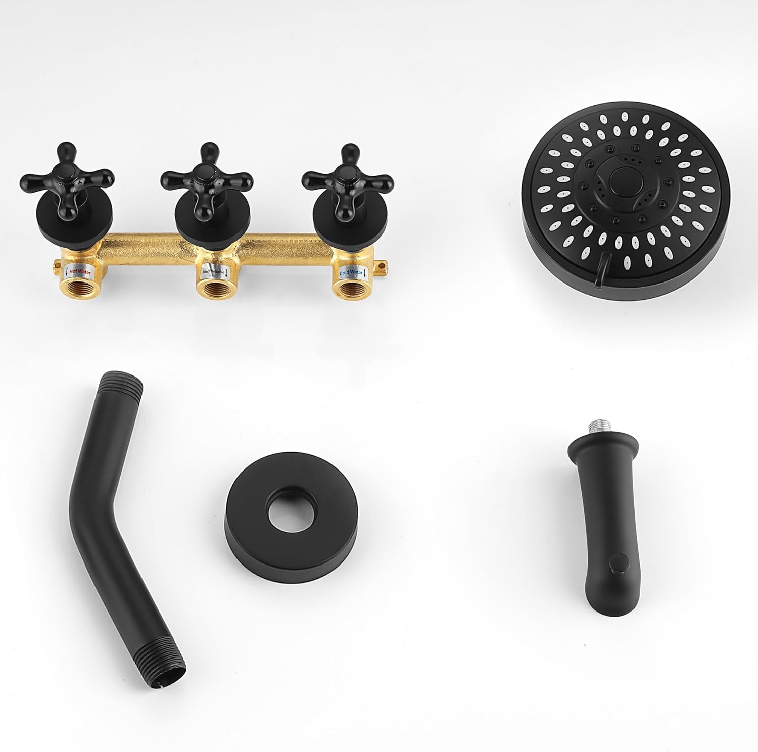 BEIYI BY3H003 – Juego de grifo de ducha de 3 manijas con boquilla de bañera, color negro mate para bañera y ducha, grifos de ducha completos, BY3H003