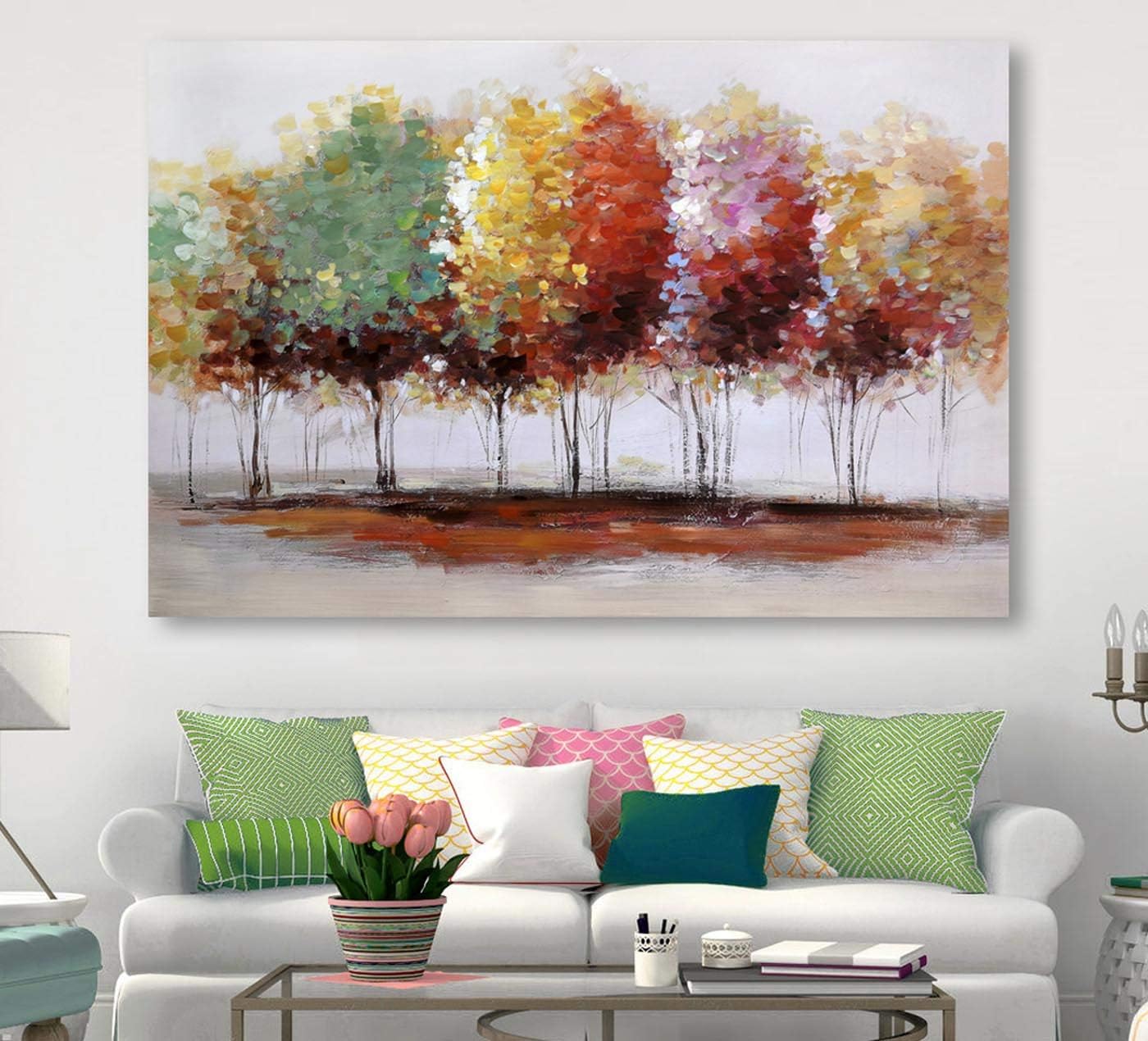 Fox Art – Pintura abstracta en lienzo, diseño geométrico, color azul índigo con lamina metálica de oro para sala de estar, dormitorio, estirada y