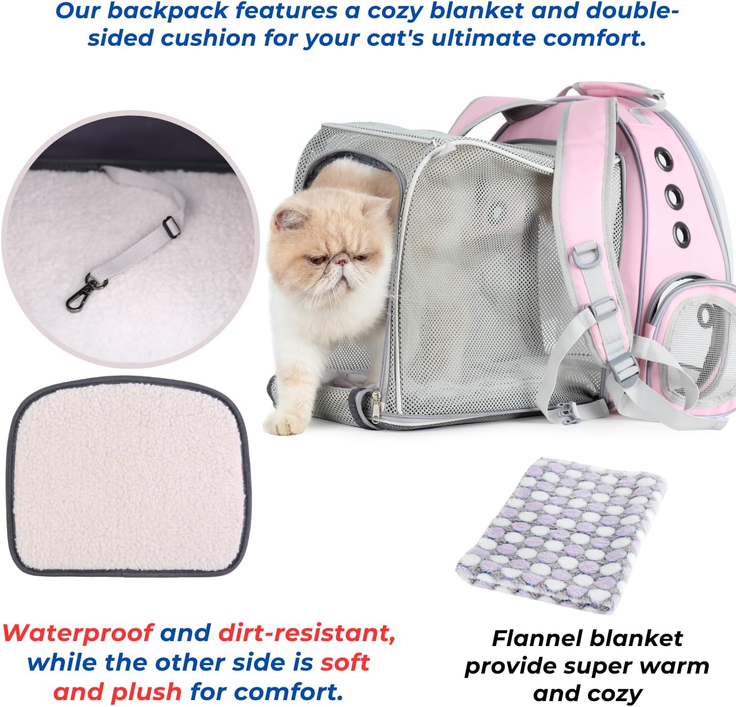 Lollimeow Mochila expandible de burbujas para gatos y perros (cuadrado expandible, rosa)