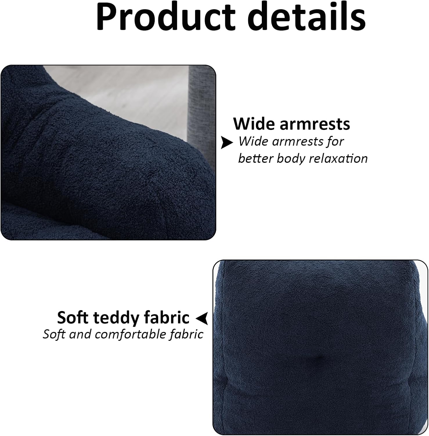 Hison Puf para adultos y niños, tela de peluche, sofá esponjoso y perezoso, relleno de esponja viscoelástica, sofá con reposabrazos para sala de