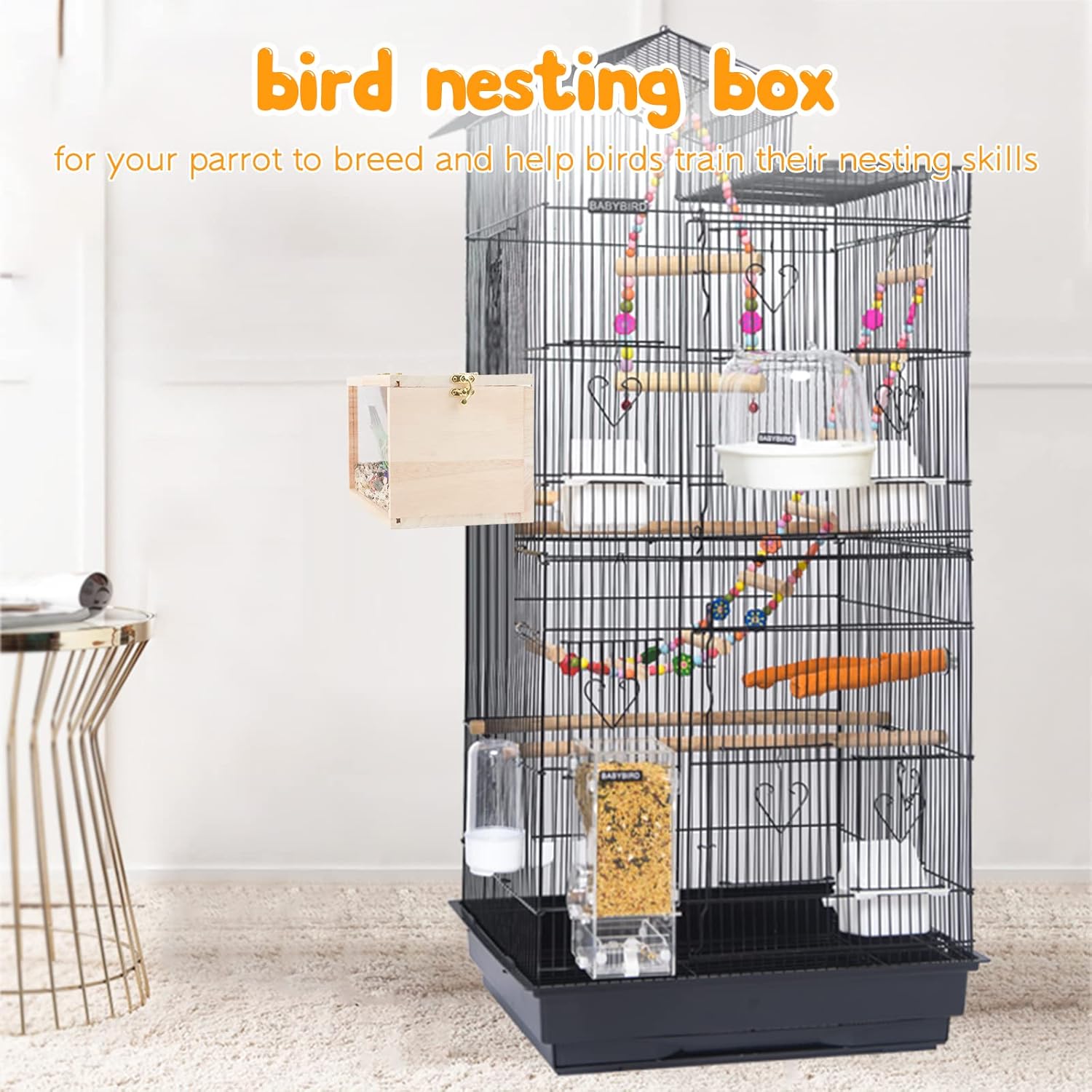 Rypet Caja de nido de periquitos con diseño transparente, caja de cría de nido de pájaros con perca de madera para pájaros de cacatúa, agapornis,