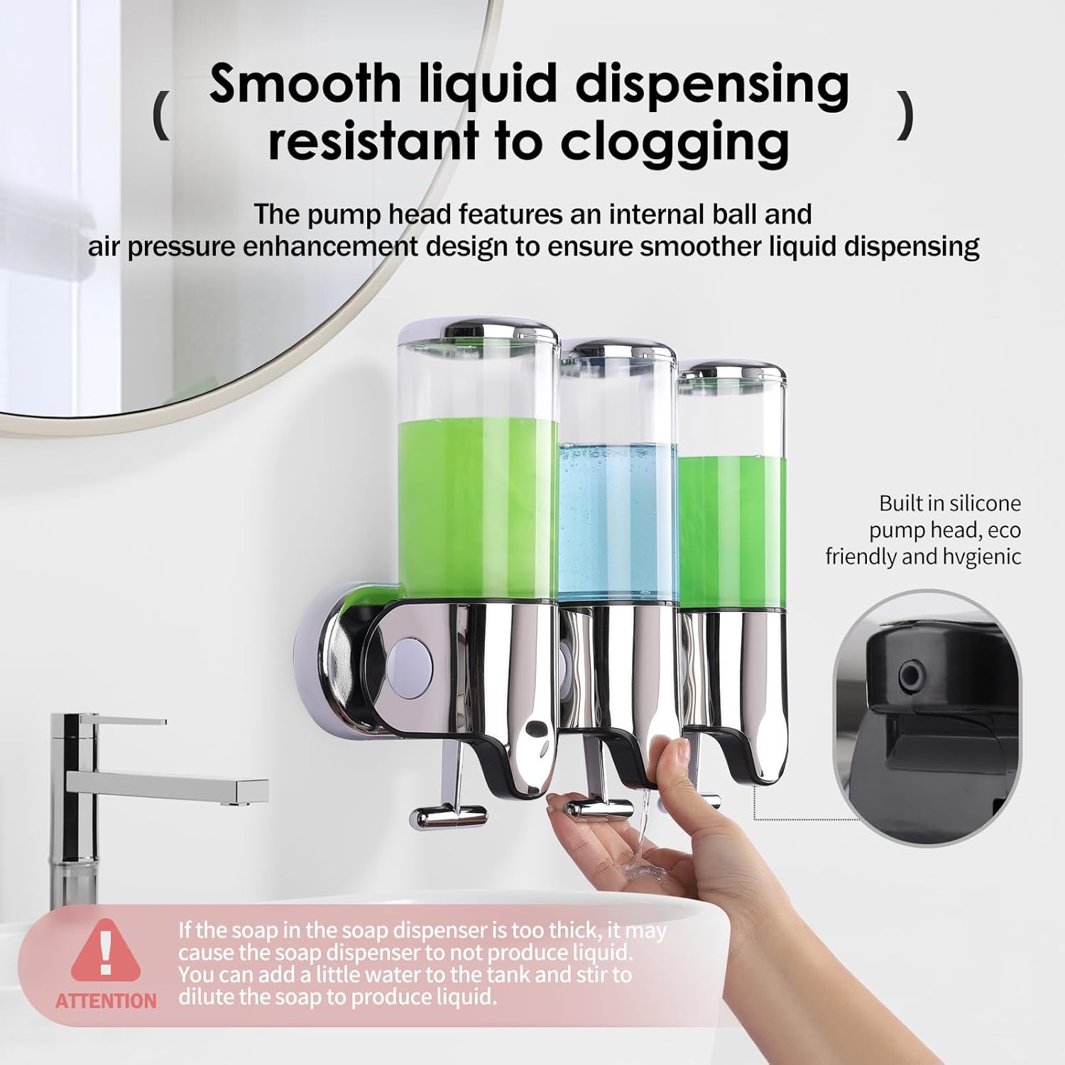 Dispensador de jabón de ducha de baño de cámara 3 en 1, dispensador de champú y acondicionador montado en la pared con etiqueta impermeable,