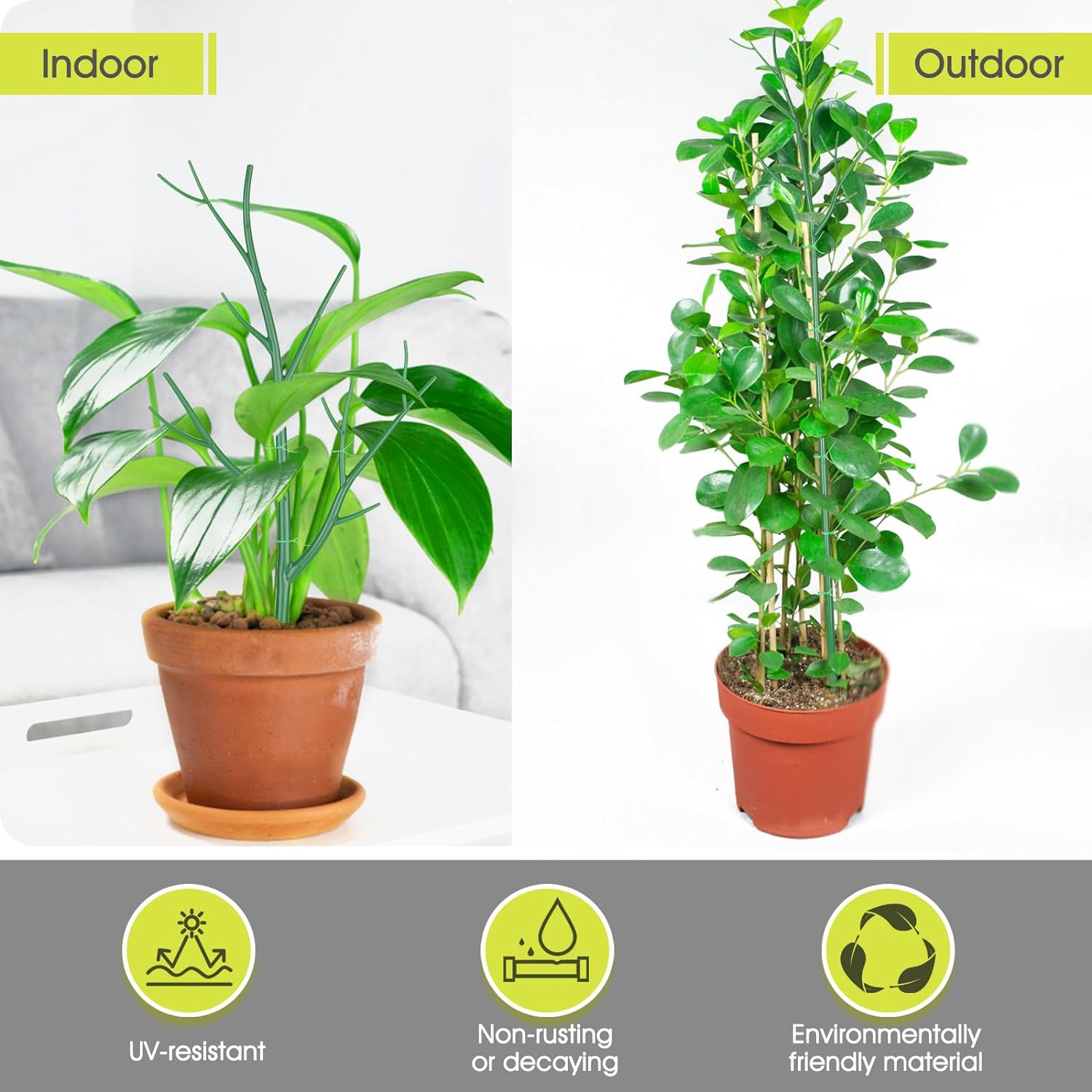 Paquete de 6 estacas de soporte para plantas de interior, ramitas de 27.56 pulgadas con clips de orquídeas, lazos giratorios y lazos de plantas para