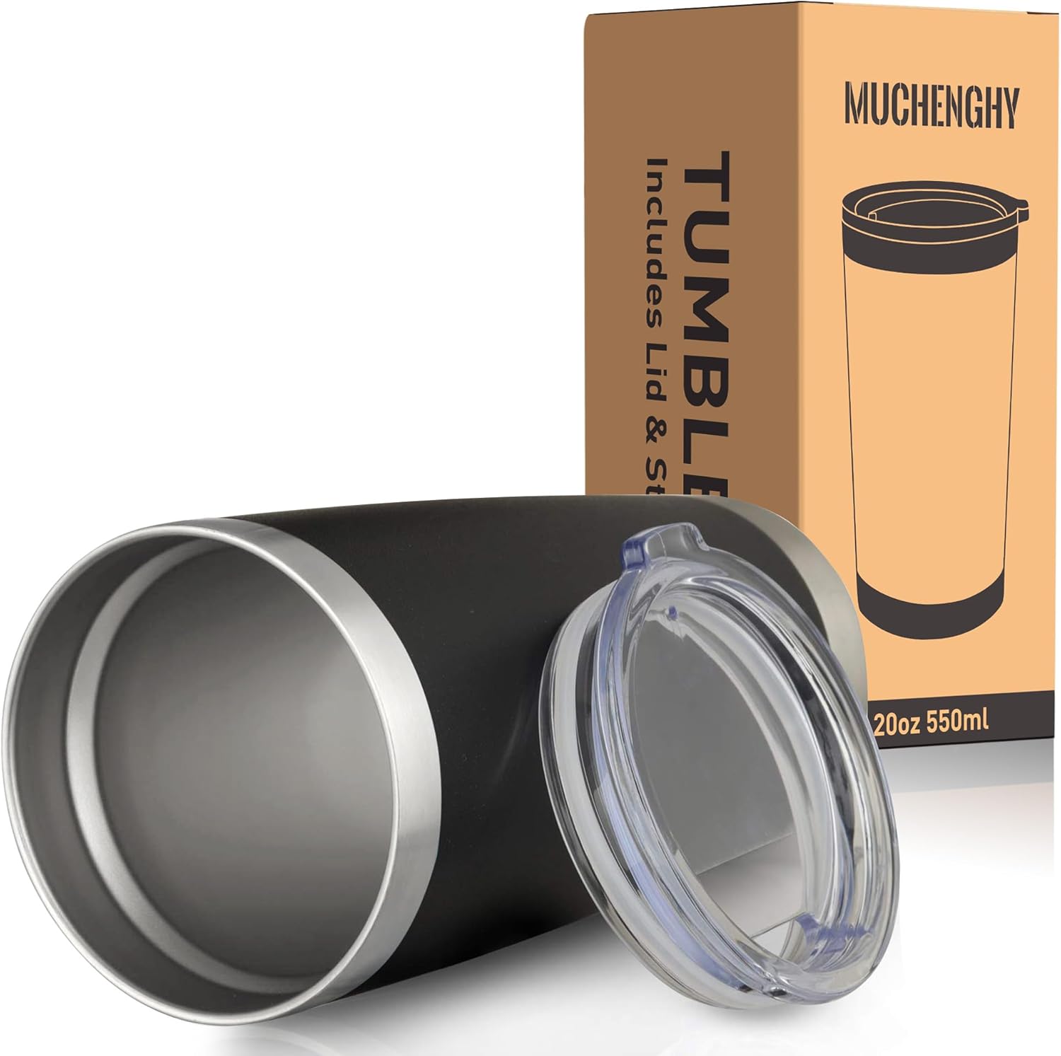 MUCHENGHY Vaso de acero inoxidable de 20 onzas con tapa y popote, doble pared aislada al vacío, vaso metálico de doble uso de sorbos y pajitas para