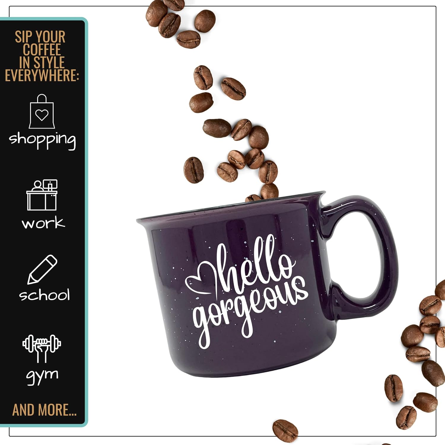 Hello Gorgeous – Cute Coffee Mug for Women- White 14 oz Large Coffee Cup – Novelty Mug, Perfect Gift for Women, Mom, Coworker, Boss, Wife, Friend