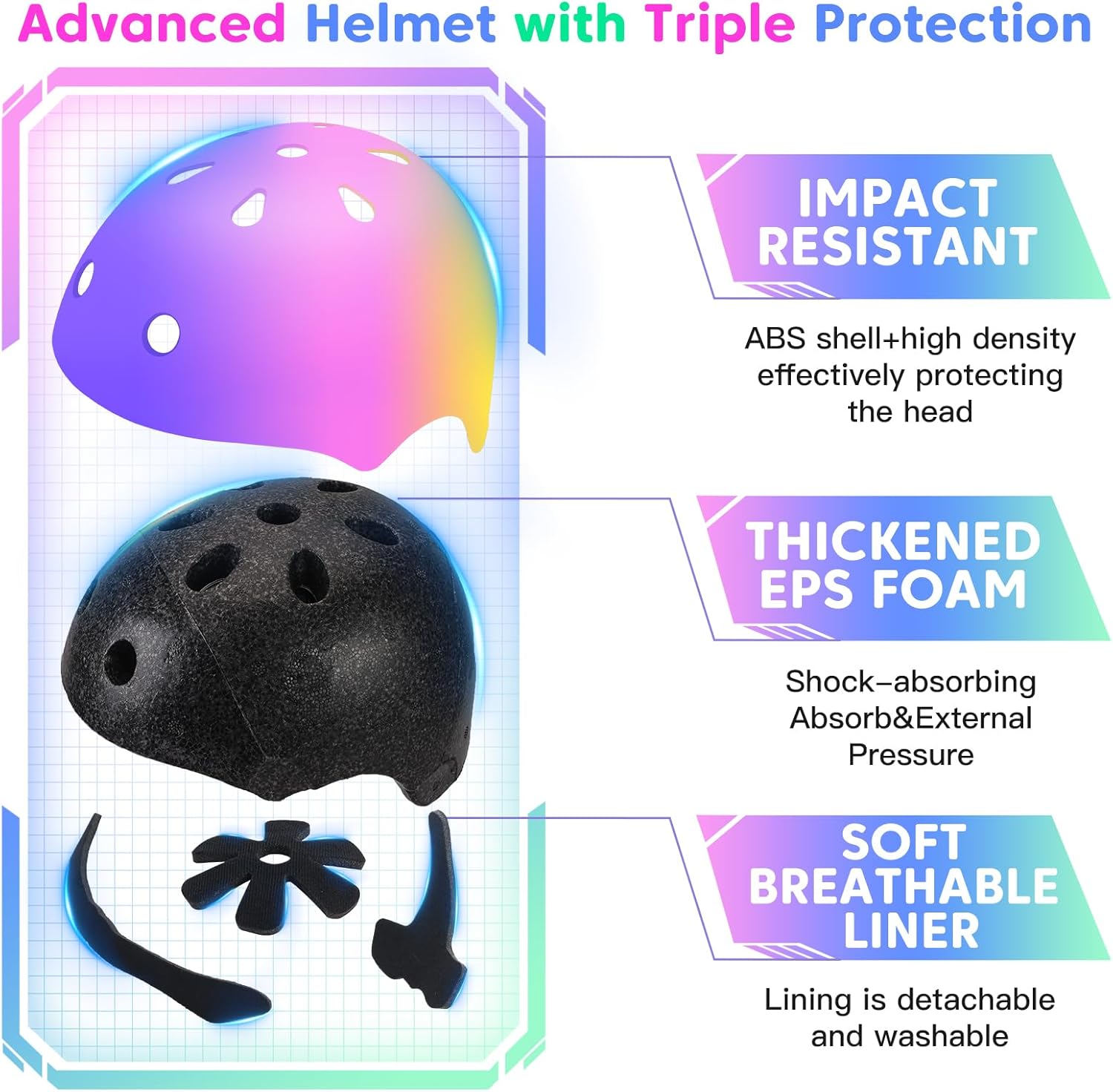 Wemfg Casco ajustable con degradado de color, para niños y niñas, casco de bicicleta para múltiples deportes, ciclismo, patinaje, bicicleta,