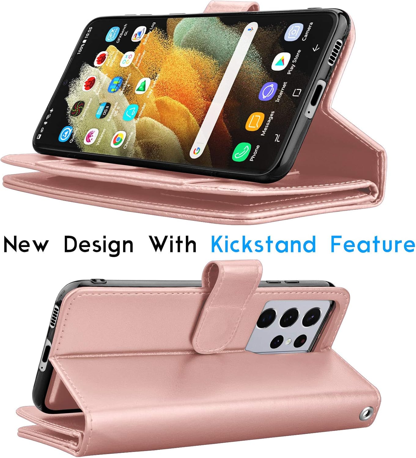 Tekcoo Funda tipo cartera para Galaxy S21 Ultra, piel sintética de lujo, para tarjetas de crédito, con ranuras para tarjetas de crédito, funda