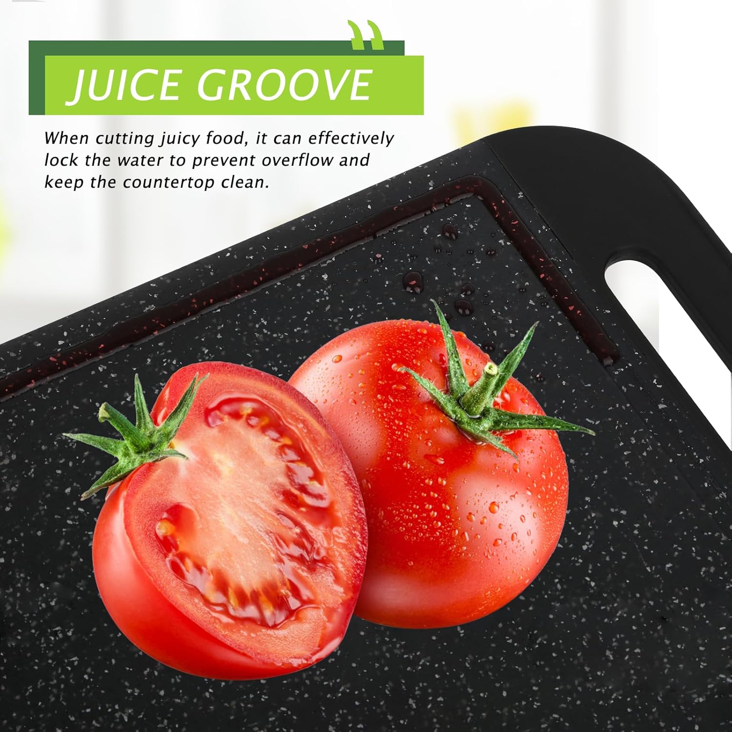 Palaxe Juego de 3 tablas de cortar de plástico para cocina, aptas para lavavajillas, con ranuras antideslizantes para jugos, mango de fácil agarre