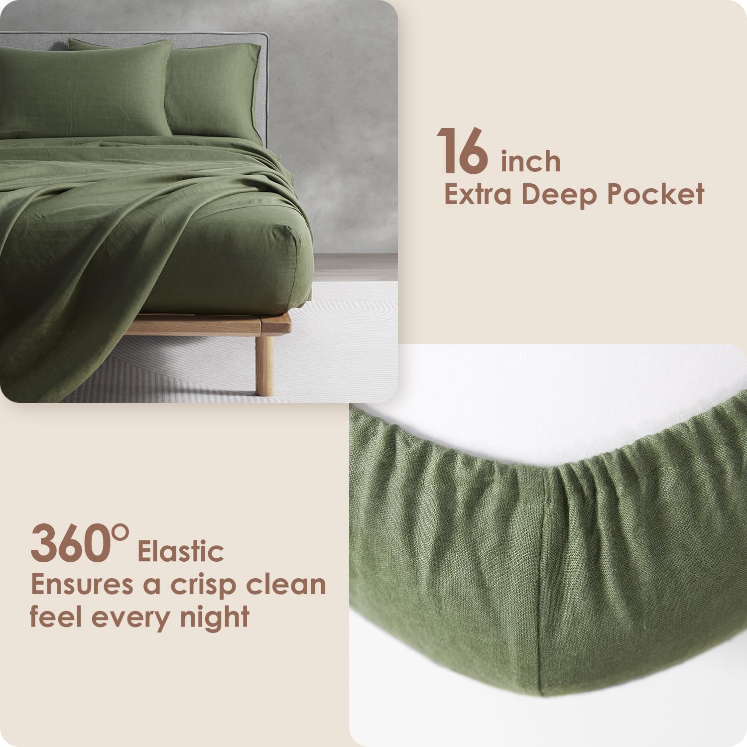 DAPU Pure Linen – Juego de sábanas de 100% lino francés de Normandía, transpirables y duraderas para personas que duermen con calor, juego de 4