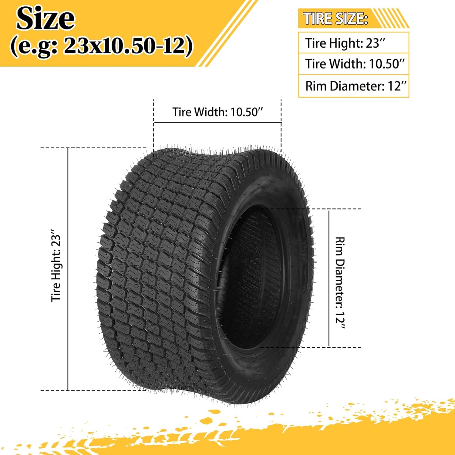 Juego de 2 neumáticos para cortacésped de 23 x 10.50-12 para tractor de jardín, carrito de golf, neumático de 23 x 10.50 x 12 4PR sin cámara