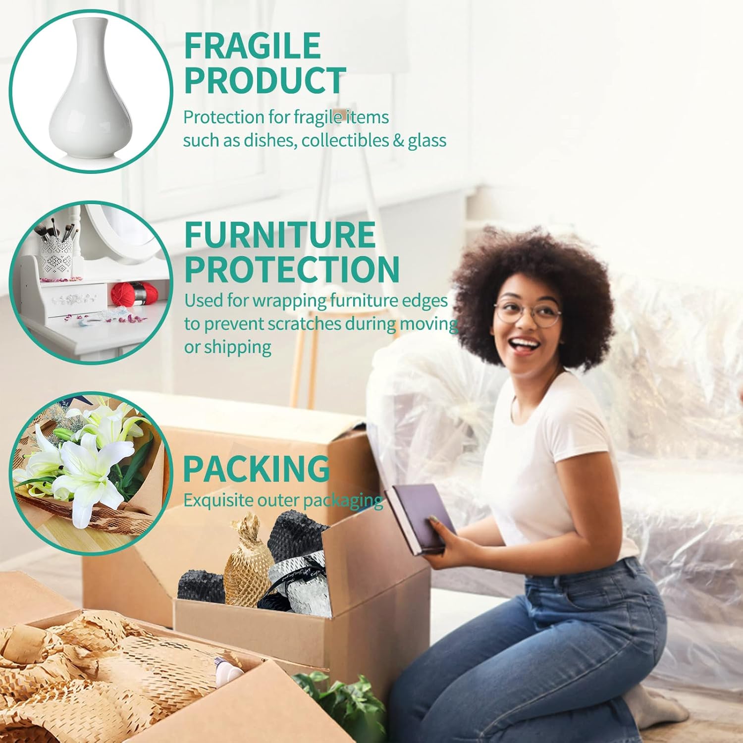 Honeycomb Packing Paper, 12″ x 135′ Bubble Wrap Roll for Packing Moving Shipping, Recyclable Honeycomb Paper Moving Supplies Packing Paper Wrapping
