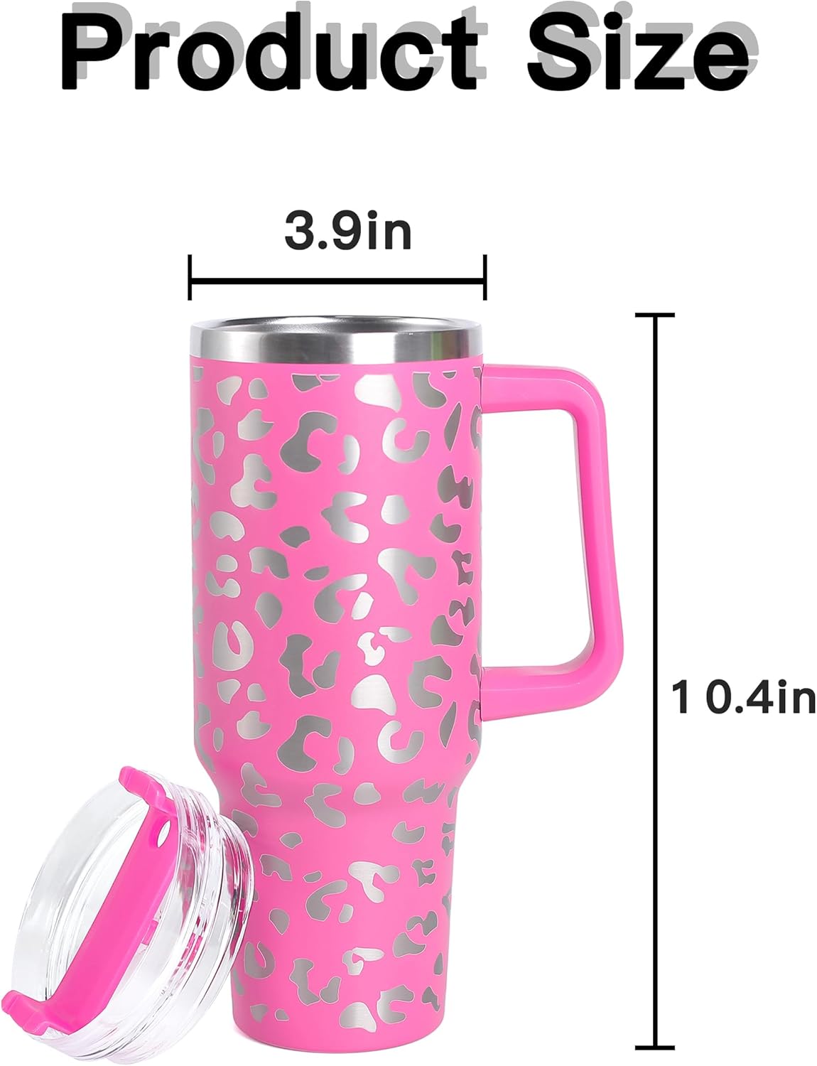 Vaso de 40 onzas con asa, termo de acero inoxidable con diseño de leopardo, taza de café, taza de café para exteriores, para automóvil, deportes,