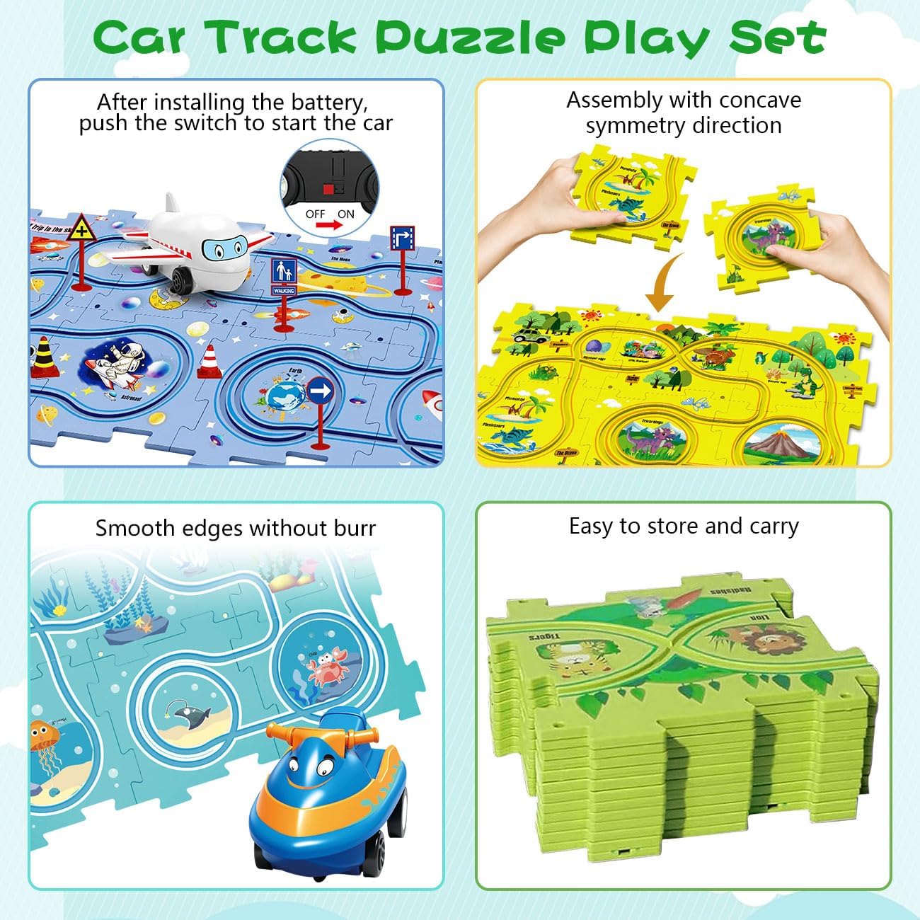 Carrito eléctrico de ensamblaje de bricolaje, juego de pista de rompecabezas para niños pequeños con vehículos, juguetes de construcción de