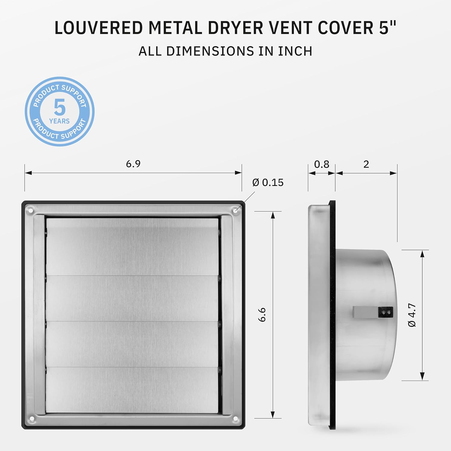 Rejilla de ventilación para sistema de secado, para exterior, de acero inoxidable, para campana de ventilación de pared, secador de ventilación de
