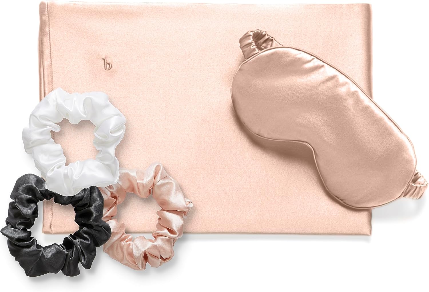 Brooklinen Juego de 100% seda de morera, 1 funda de almohada de tamaño estándar, 1 máscara de ojos y 3 coleteros de seda, rosa rubor  Beneficios