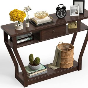 WATERJOY Mesa decorativa de madera moderna de 47 pulgadas con cajón, estante inferior, muebles multifuncionales para el hogar, sala de estar, WATERJOY Mesa decorativa de madera moderna de 47 pulgadas con cajón, estante inferior, muebles multifuncionales para el hogar, sala de estar,