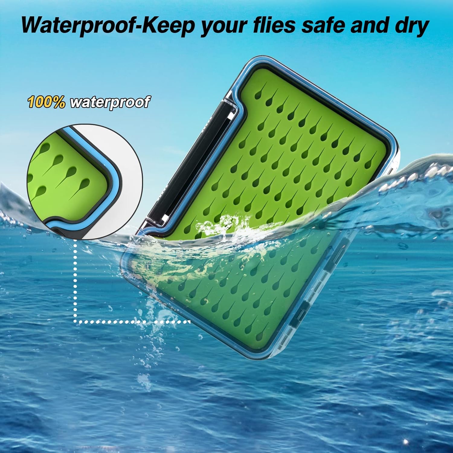 Goture Caja de pesca con mosca de una sola cara, impermeable, almacenamiento de moscas (inserto de silicona-5.51 x 3.82 x 0.67 pulgadas)