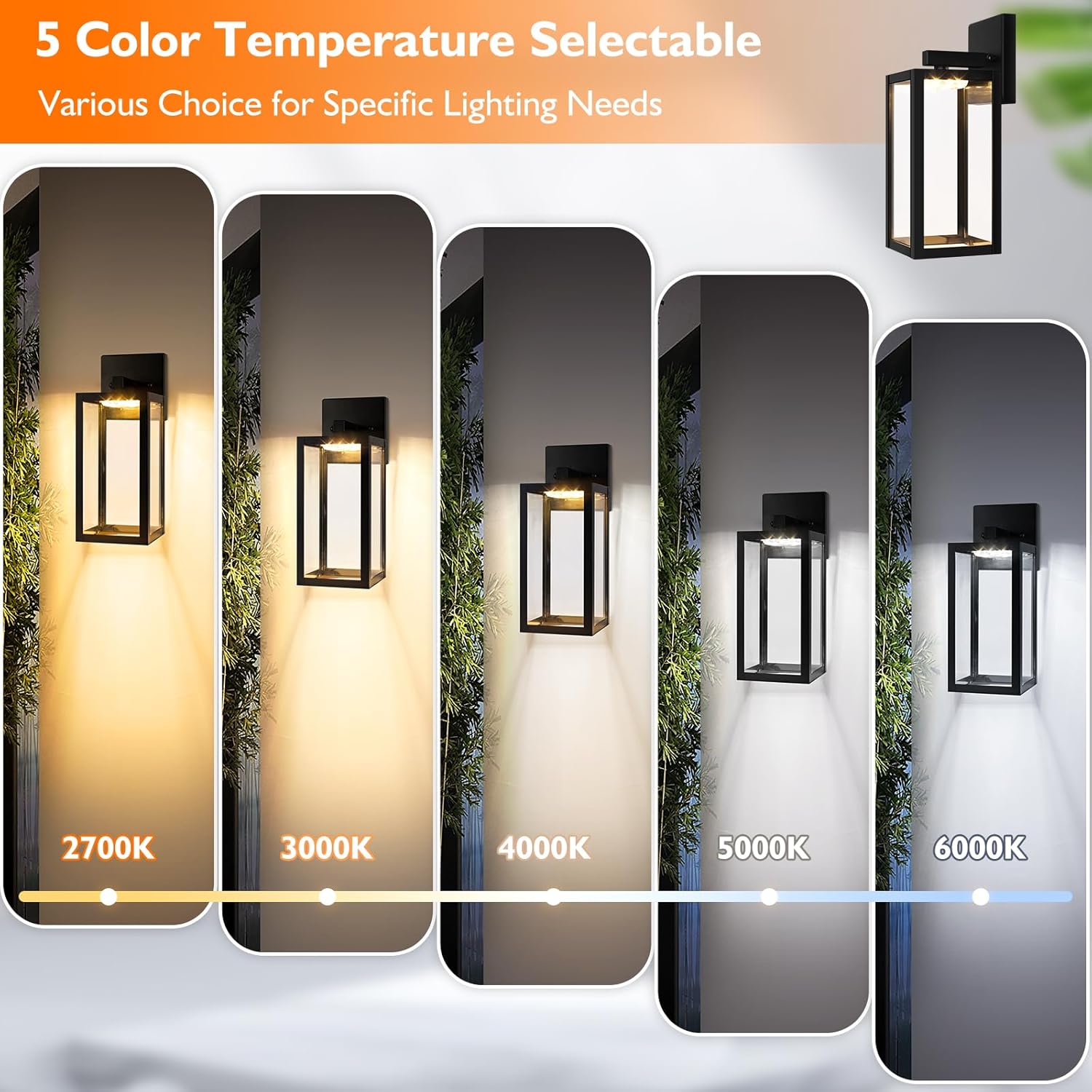 Paquete de 2 lámparas para exteriores montadas en la pared, impermeables, para exteriores, color negro, con vidrio transparente, 2700 K3000 K4000