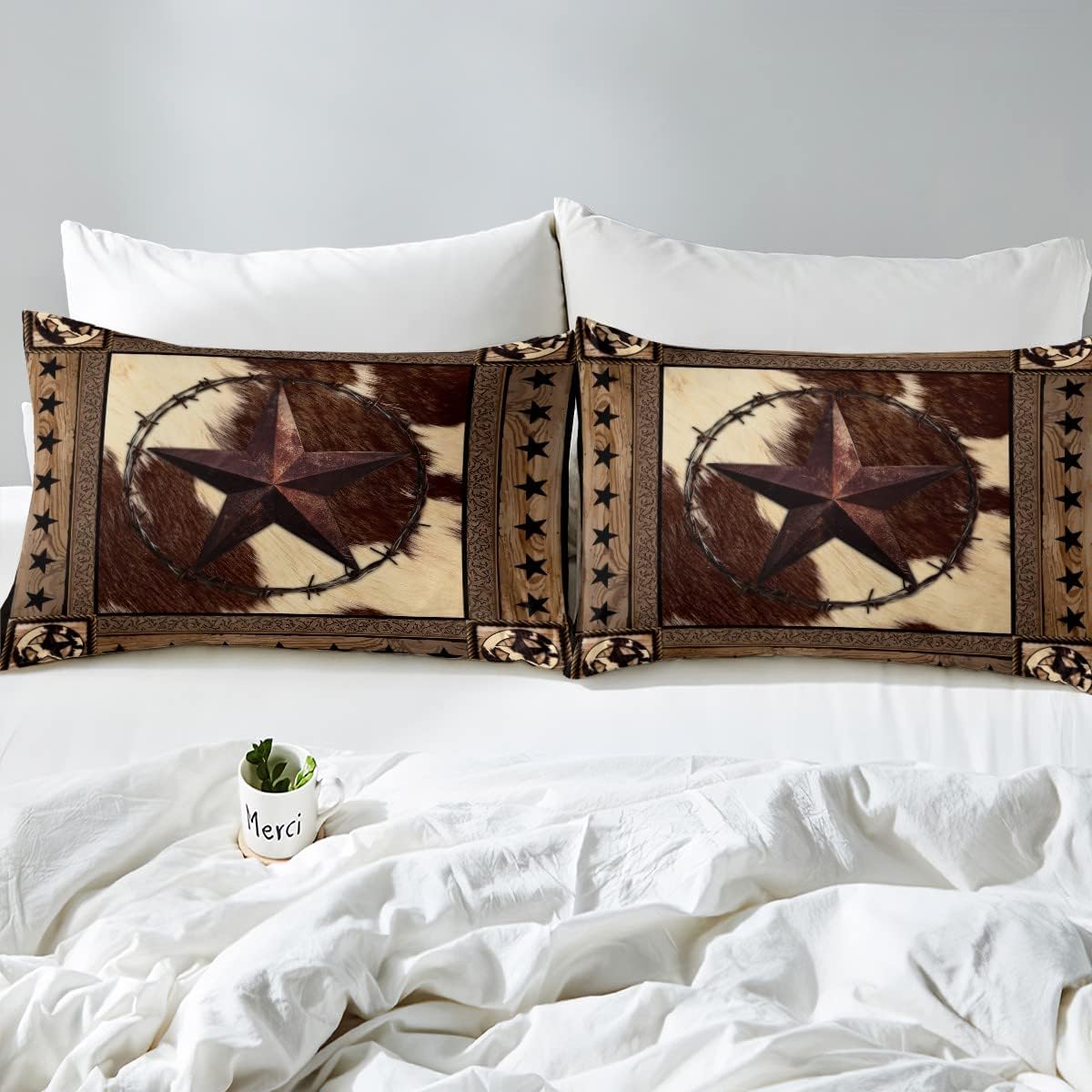 Juego de funda de edredón de vaquero occidental, tamaño King, juego de ropa de cama con estampado de piel de vaca, 3 piezas para decoración de