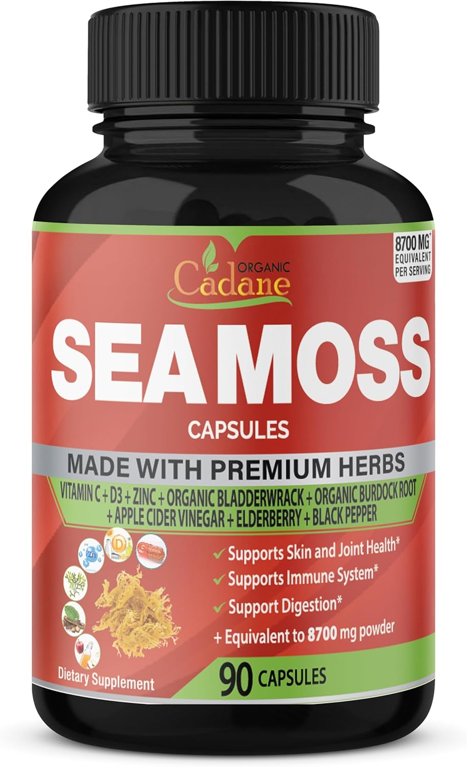 Cápsulas de extracto de musgo marino irlandés orgánico 8700mg – Apoya el sistema inmunológico y la salud general – 90Cápsulas
