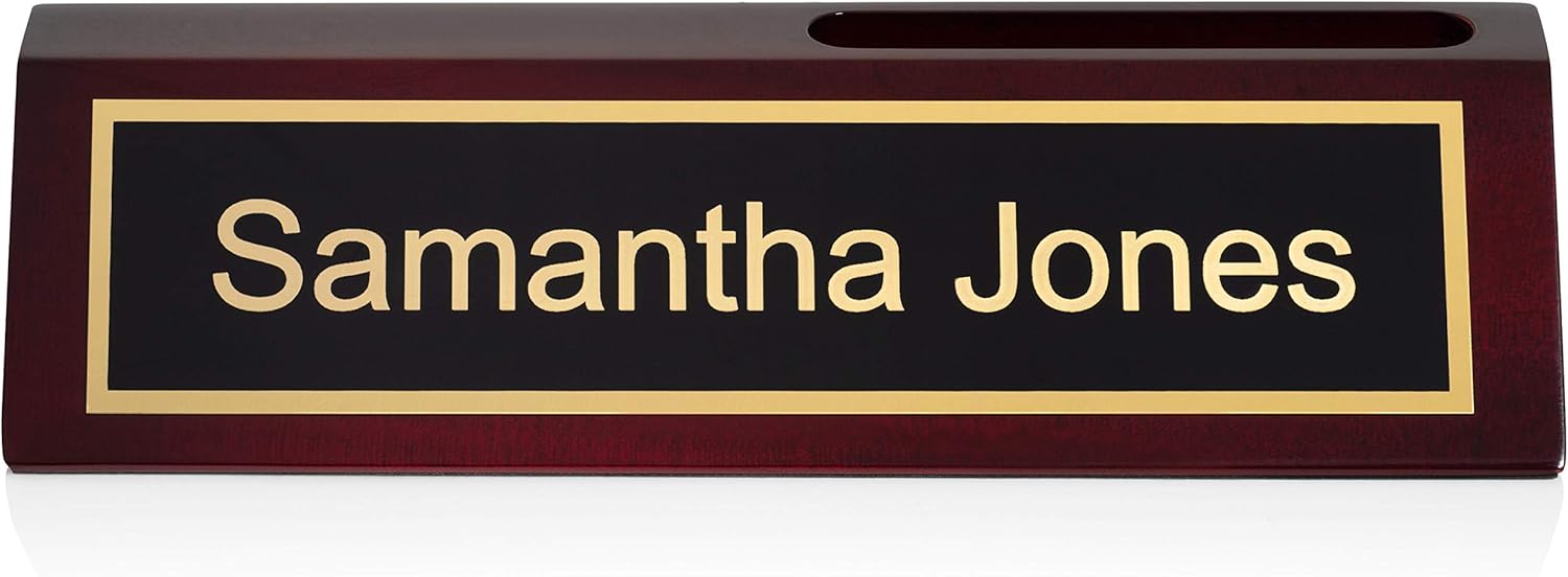 Providence Engraving Placa de nombre de escritorio de madera personalizada para oficina, grabado láser personalizado con soporte para tarjetas de