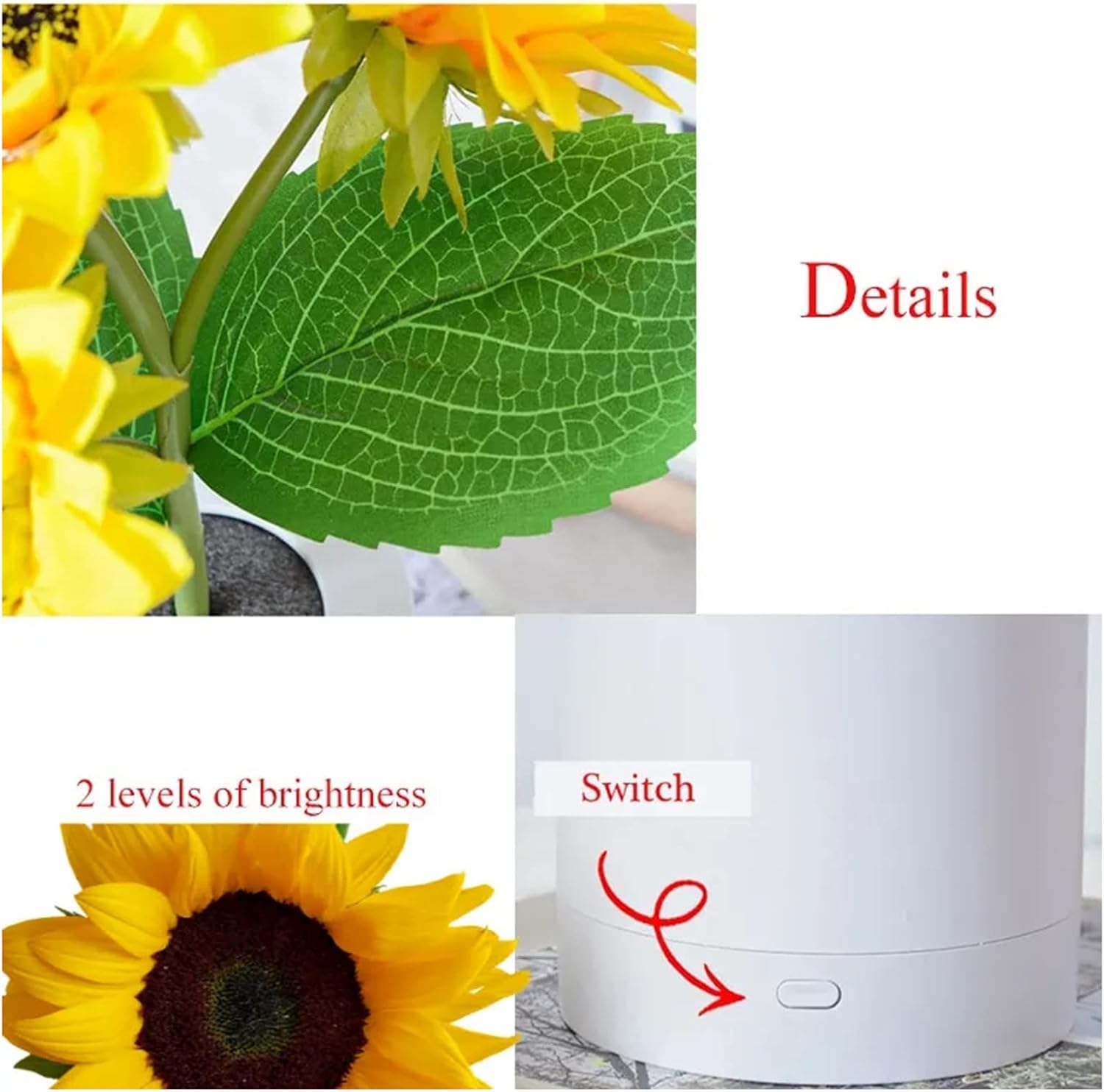 Lámpara de girasol, girasol artificial en maceta con luces LED, luz nocturna LED USB, lámpara de mesa, mesita de noche, dormitorio, luz decorativa
