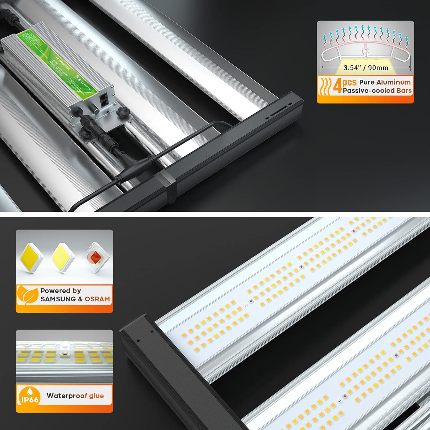 HYPHOTONFLUX HPF3000 – Luces LED de cultivo de 3 x 3 pies con diodos Samsung LM301B y OSRAM, 320 W de espectro completo para cultivo de plantas,
