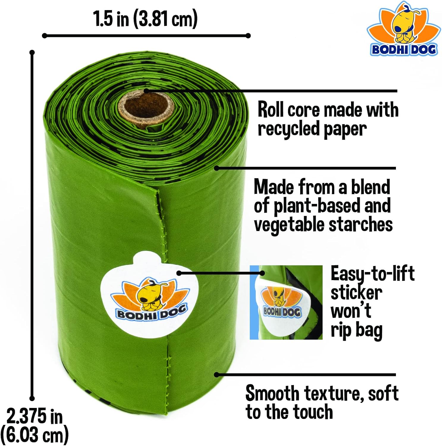 Bodhi Dog Bolsas recogedoras de excrementos con núcleo reciclable, 120 bolsas gruesas 100% a prueba de fugas para desechos de mascotas, se adapta a