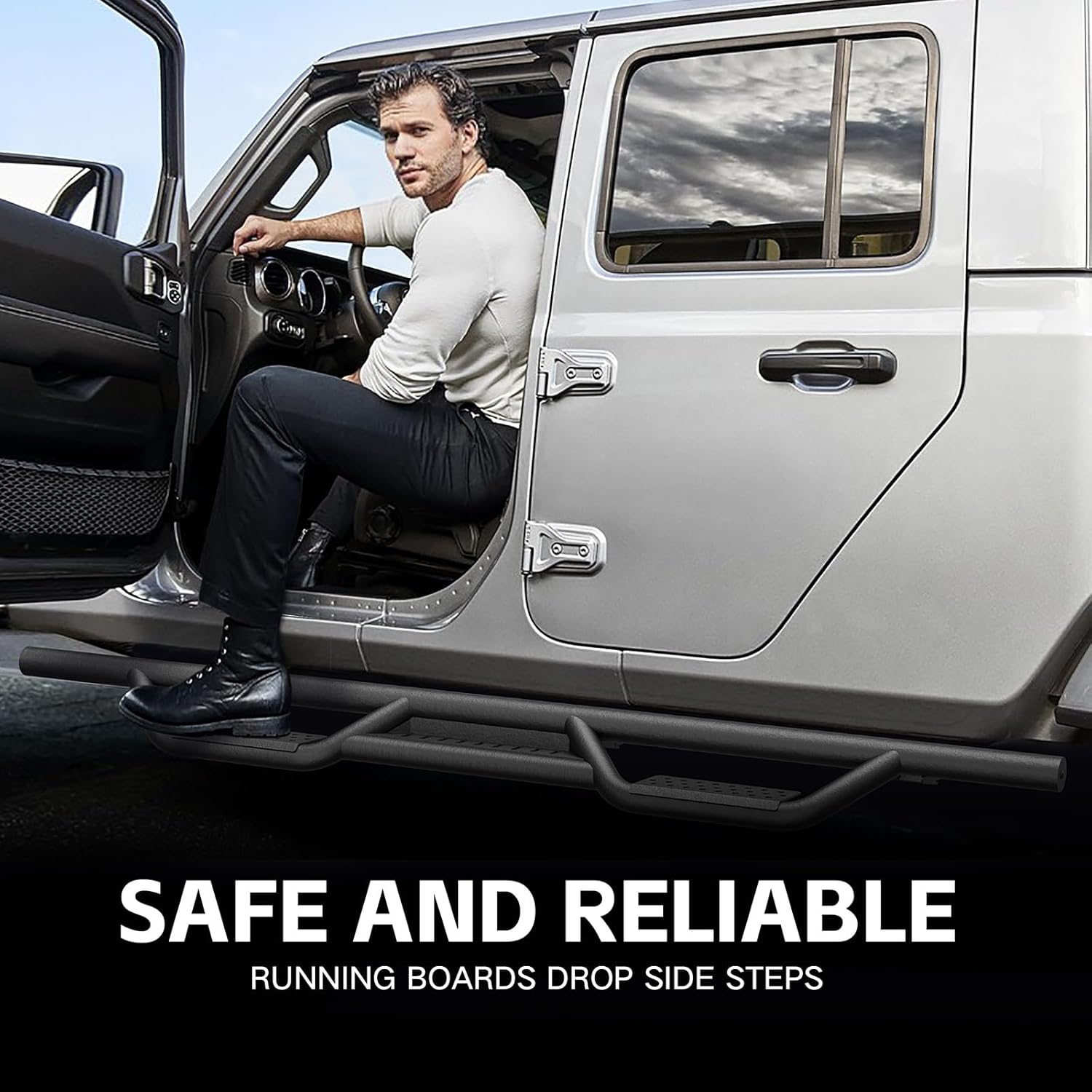 SUORTO – Estribos de dos escaleras laterales compatibles con Jeep Gladiator JT 2020, 2021, 2022, 2023, 2024, 4 puertas, barras Nerf de acero