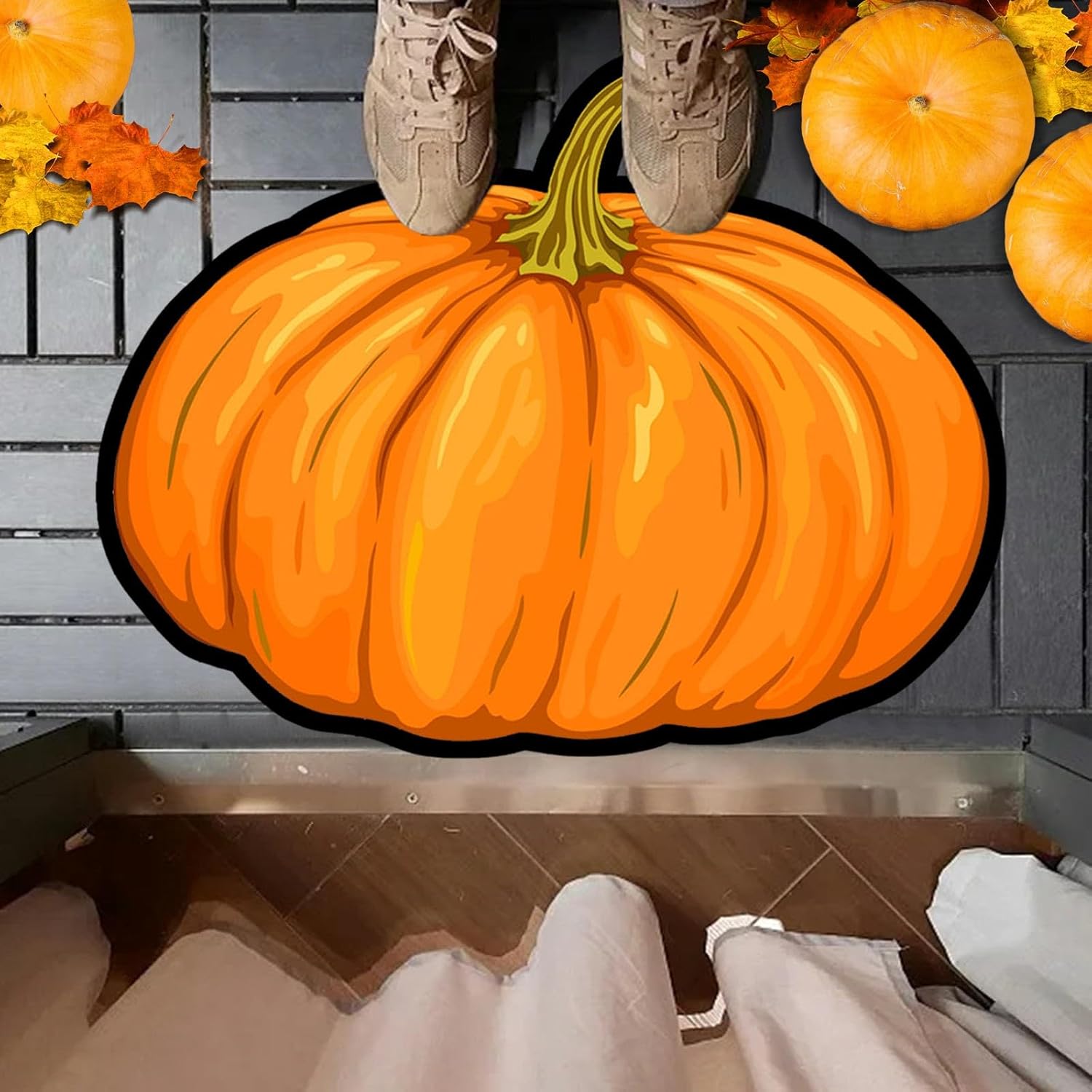 Tapete de calabaza con forma de Acción de Gracias de 31 x 22 pulgadas, antideslizante, lavable, tapete de bienvenida para puerta de otoño, para
