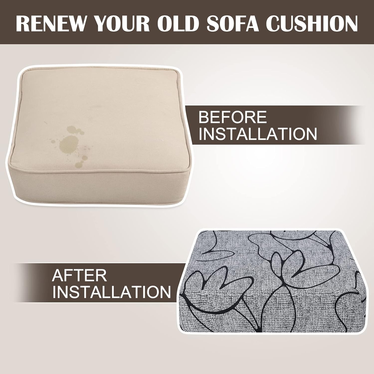 SearchI Fundas de cojín de repuesto estampadas para sofá, con patrón elástico, lavable, protector de muebles suave con parte inferior elástica (M, 2