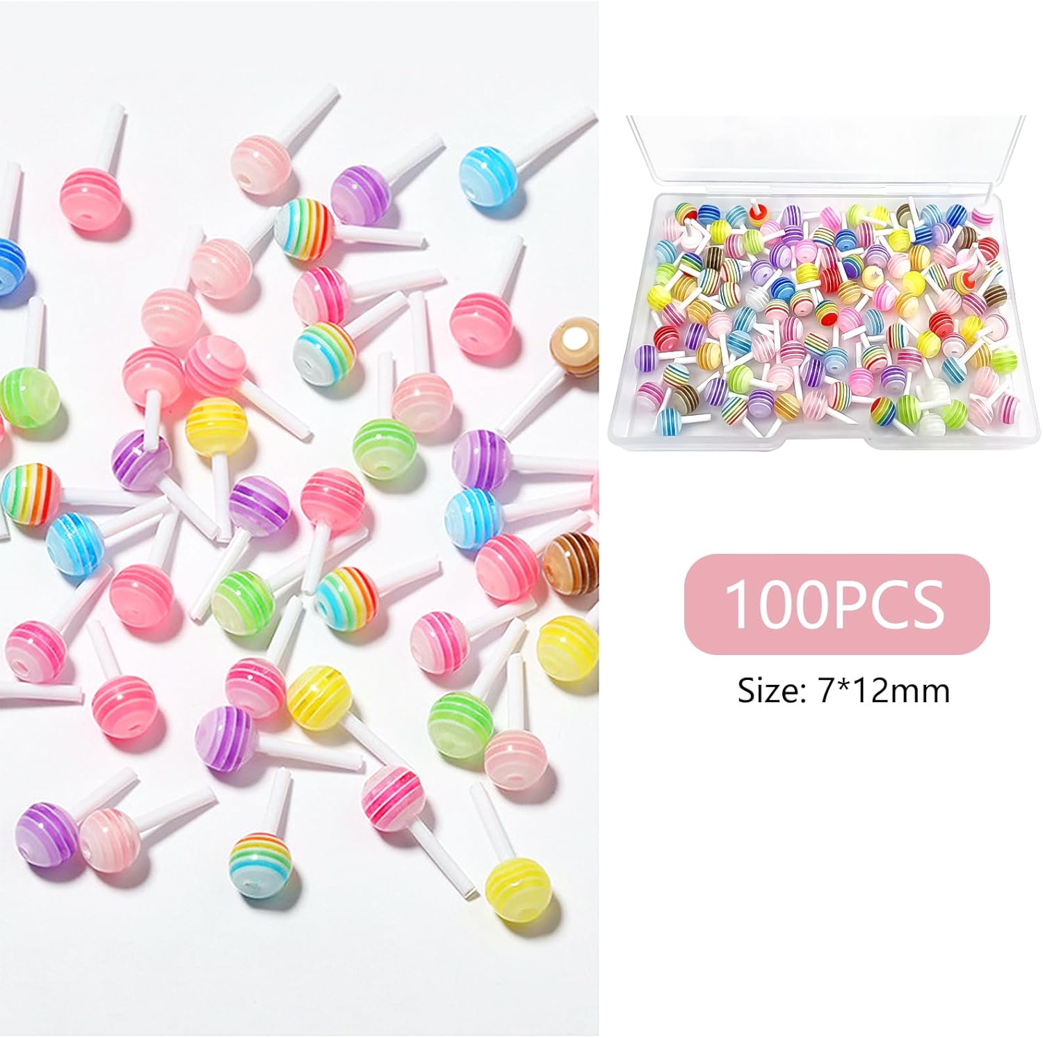 Rainbow 100 dijes de uñas de piruleta 3D, accesorios de uñas de caramelo de macarrón de resina para arte de uñas, bricolaje y decoración
