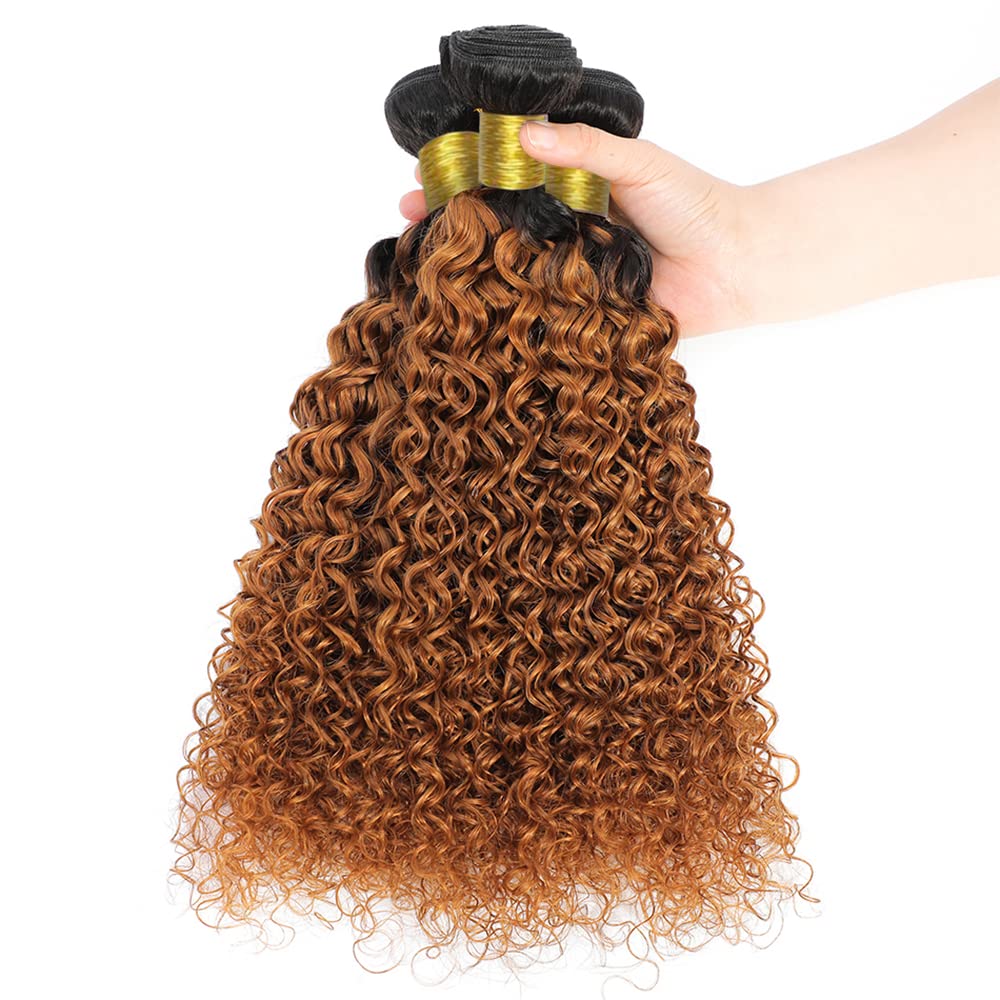 1B30 – Manojos de cabello humano rizado ombré, color marrón degradado, paquetes de cabello virgen 100% sin procesar, paquetes de cabello Remy