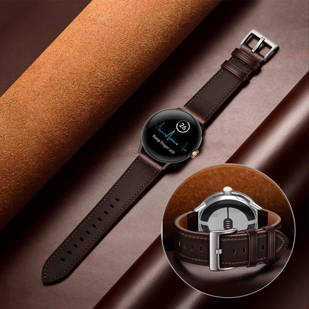 Leather Bands Compatible for Google Pixel Watch Band Leather for Men, Pixel Watch Wristband Adjustable Clasp Strap for Google Pixel Watch