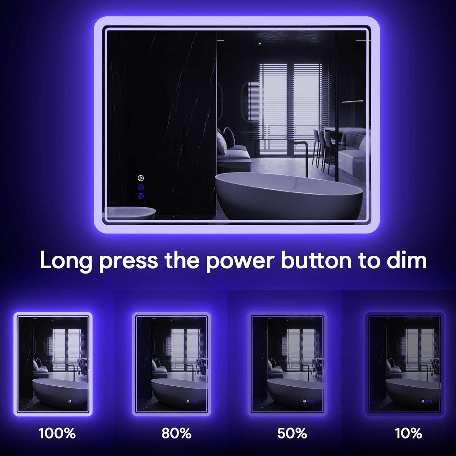 CFYLO Espejo retroiluminado LED de 24 x 32 pulgadas, espejo de baño con luces, espejo LED para baño, atmósfera azul retroiluminada LED, espejo de