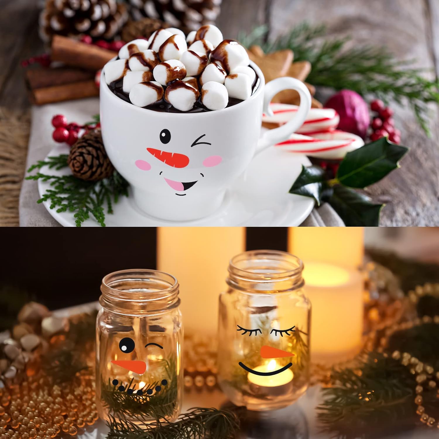 36 calcomanías de caras de muñeco de nieve, calcomanías de caras de muñeco de nieve, calcomanías de ventana de vidrio de Navidad, lindo muñeco de