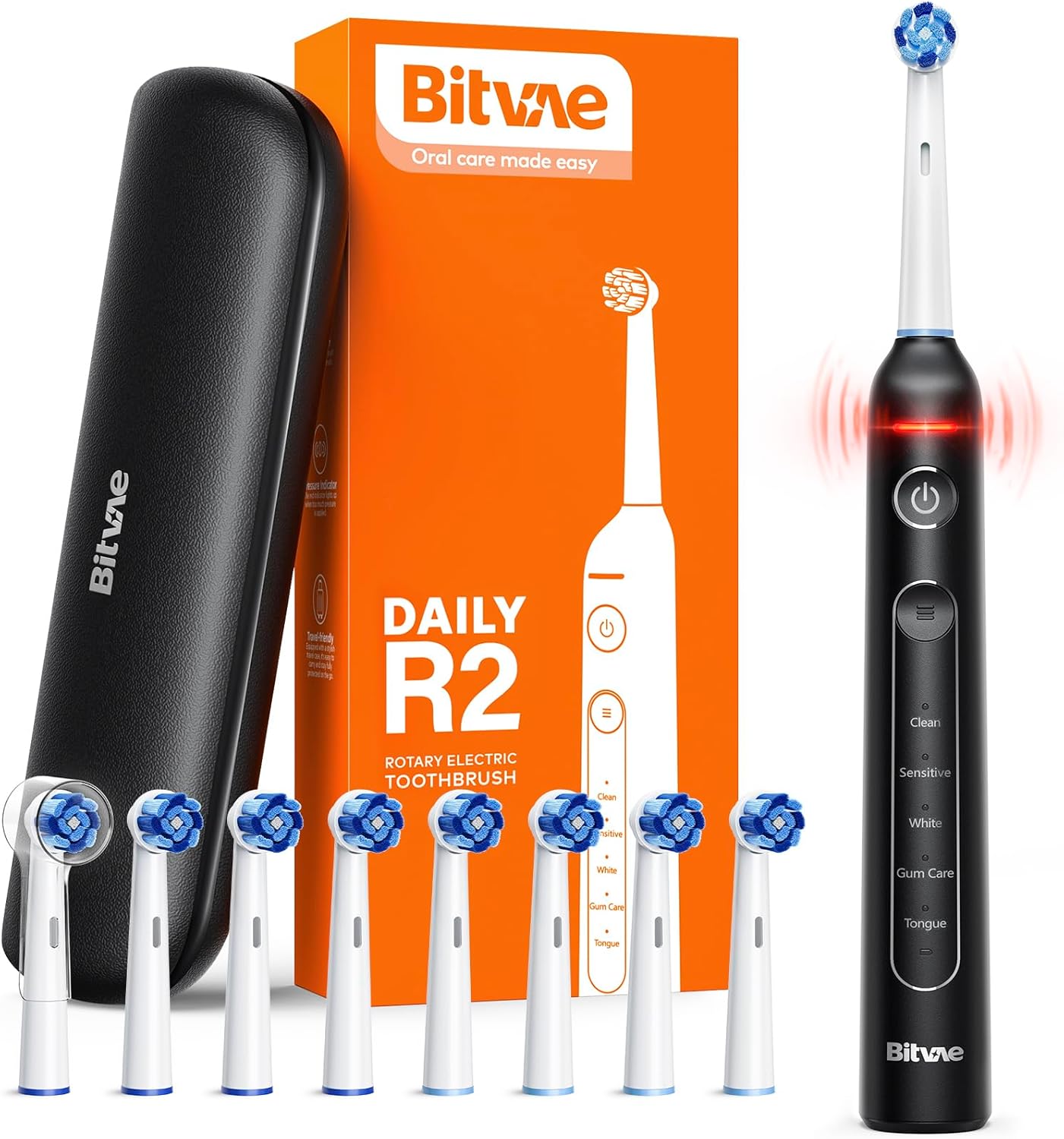 Bitvae Paquete de cepillos de dientes eléctricos ultrasónicos y giratorios para adultos y niños, cepillos de dientes recargables sónicos aceptados
