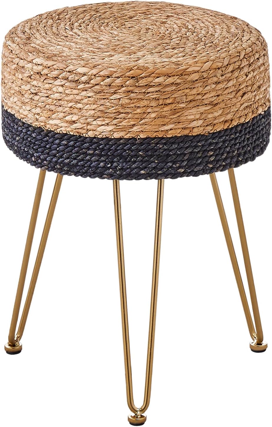 Cpintltr Natural Seagrass – Pufs de tejido a mano, taburete otomano de terciopelo, taburete otomano redondo con patas de metal para sala de estar,