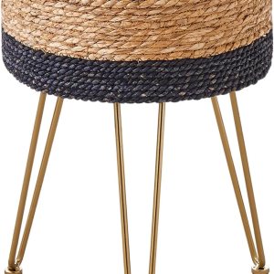 Cpintltr Natural Seagrass – Pufs de tejido a mano, taburete otomano de terciopelo, taburete otomano redondo con patas de metal para sala de estar, Cpintltr Natural Seagrass – Pufs de tejido a mano, taburete otomano de terciopelo, taburete otomano redondo con patas de metal para sala de estar,