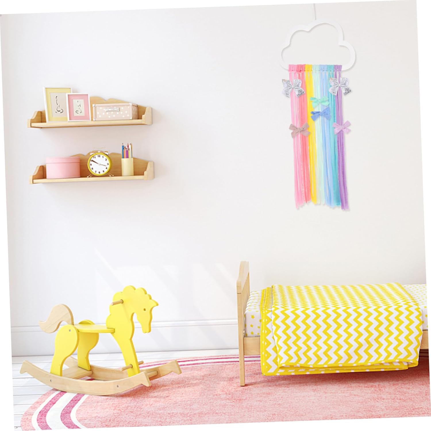 Abaodam Organizador de lazo de adorno de arco iris para niñas, clips de lazos para el pelo, decoración de dormitorio de niños, organizador de lazos