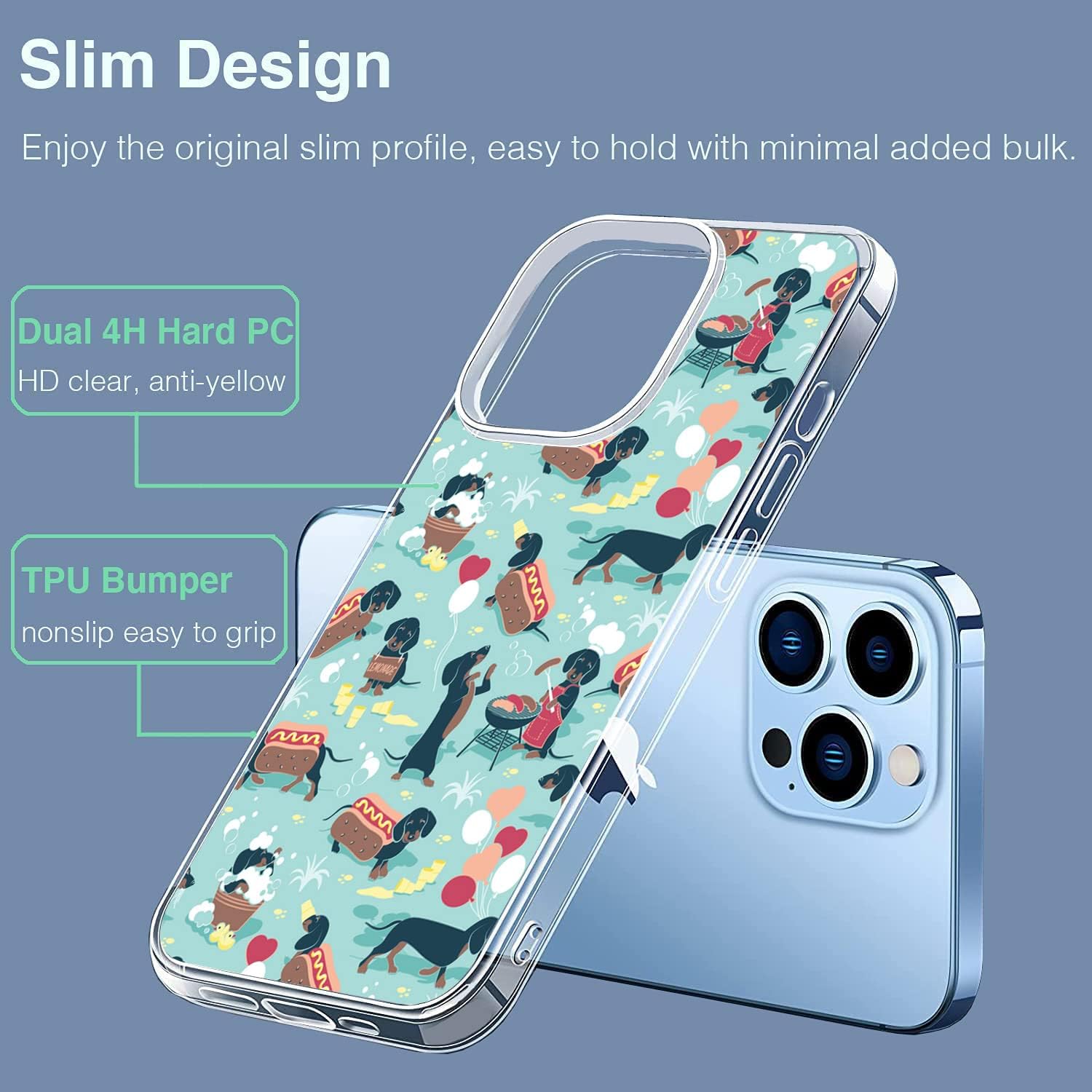 Funda compatible con iPhone 13 Pro Max, diseño de perro salchicha con diseño divertido de perro salchicha Weiner, funda para iPhone, protección
