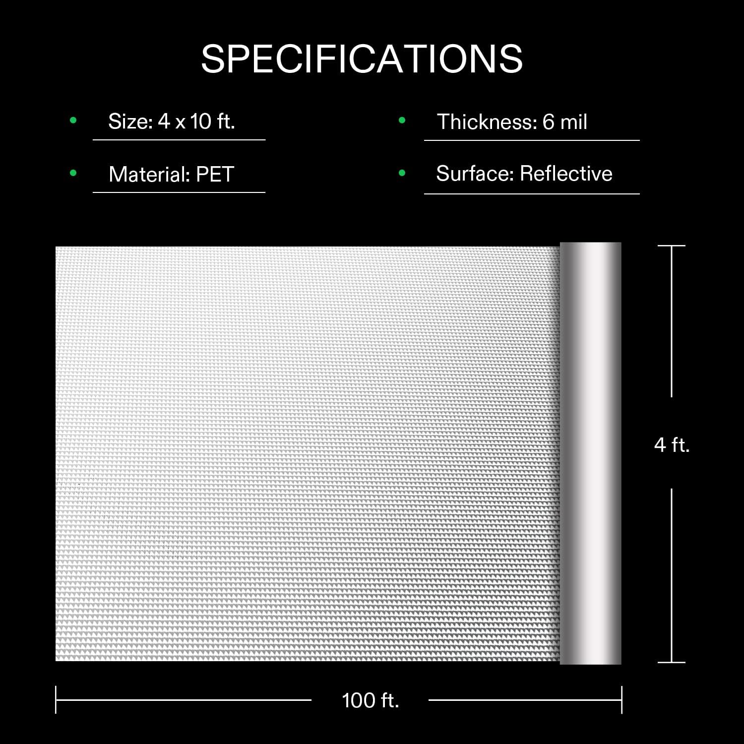 VIVOSUN – Rollo de tela Mylar 6 Mil de 4 x 10 pies. Rollo de Mylar con patrón de diamante muy reflectante para cuarto de crecimiento