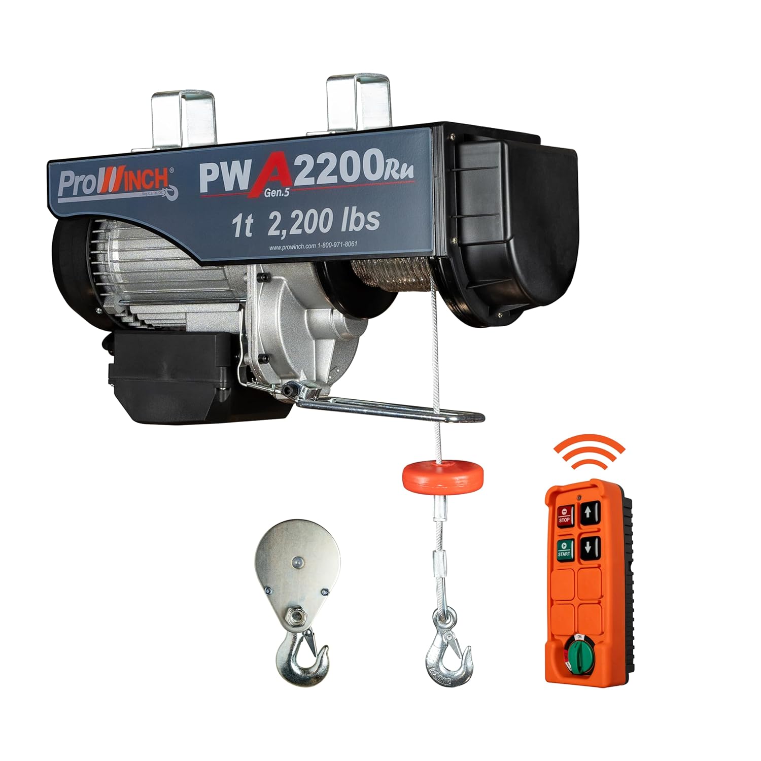 Prowinch Alzamiento eléctrico de cuerda de alambre de 1 tonelada Grúa de capacidad de carga de 2000 libras con sistema de control remoto inalámbrico