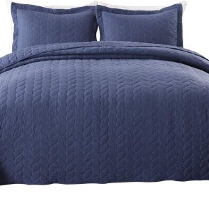 MarCielo Juego de edredón ligero de 3 piezas de microfibra, colcha de cama prelavada con hojas (azul marino, King) MarCielo Juego de edredón ligero de 3 piezas de microfibra, colcha de cama prelavada con hojas (azul marino, King)