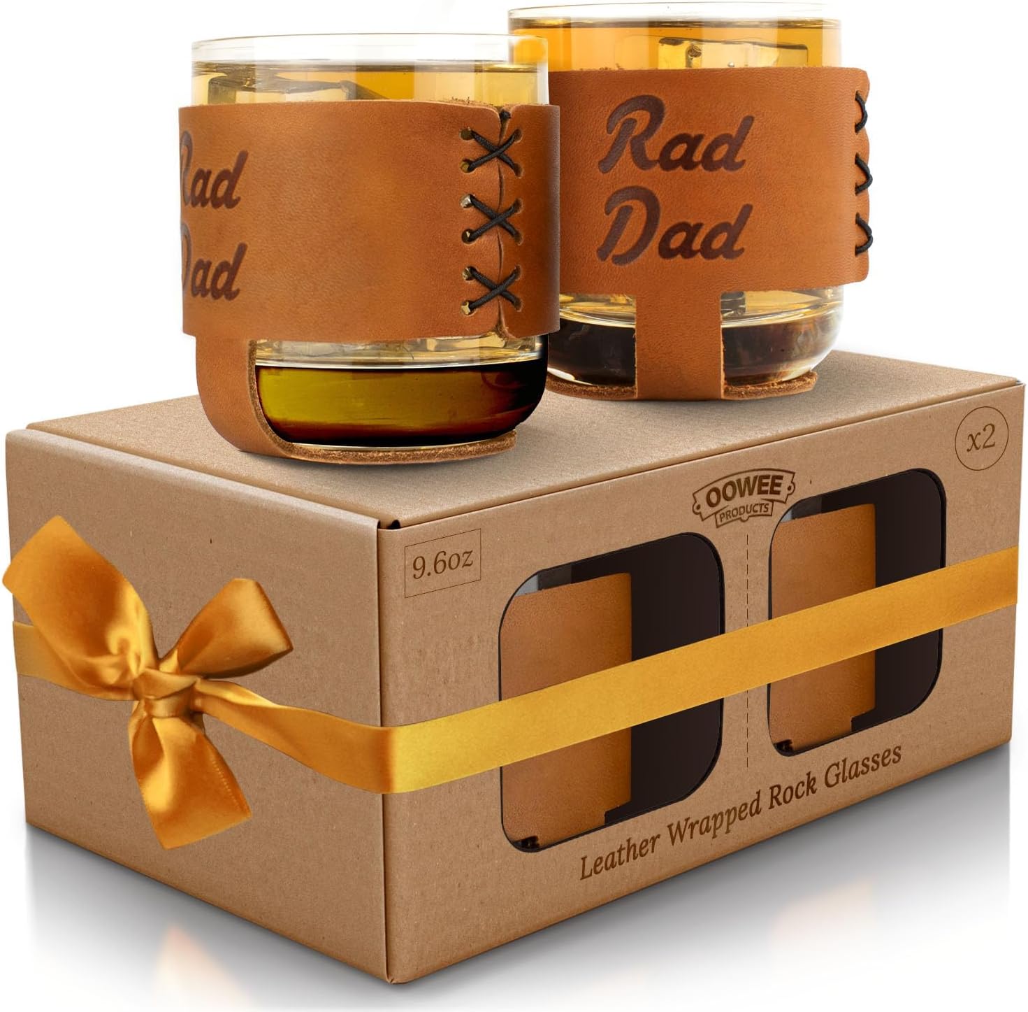 Oowee – Juego de 2 vasos de whisky de 9.6 onzas y vasos de estilo antiguo, gran regalo para hombres, funda fabricada en los Estados Unidos, Rad Dad